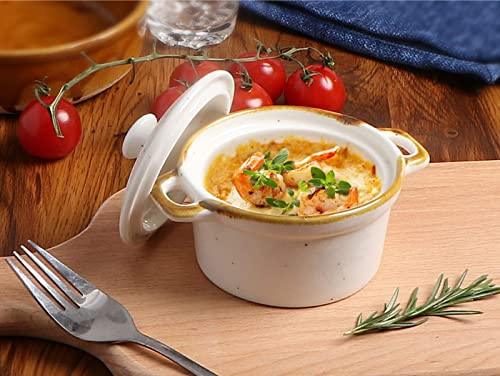 ONEMORE Ceramic Ramekins with Lids - 6oz, Set of 4 - Oven Safe Small Casserole Dish with Handles - Cocotte Set for Individual Serving - Creamy White - CookCave