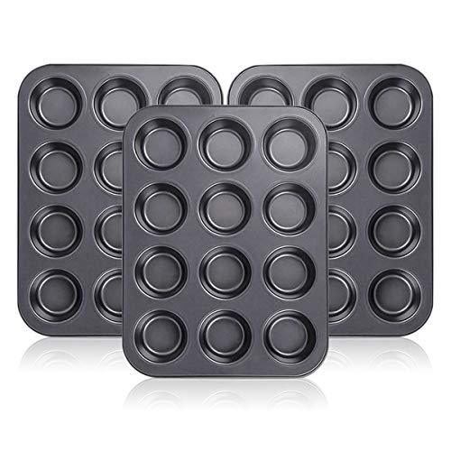 Kingrol 12-Cup Muffin & Cupcake Pans, Set of 3 Baking Pans, Non-stick Bakeware, 1.1" Deep - CookCave