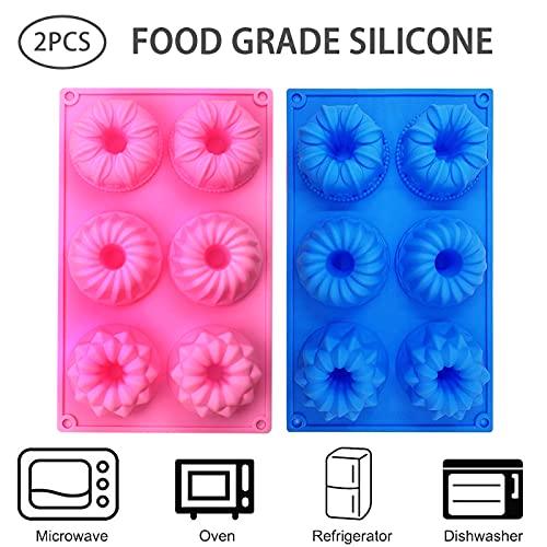 SAGOOITS 2 Packs Silicone Mini Fluted Cake Pans, Doughnut Maker Silicone Baking Tray Cupcake Muffin Molds, Mini Tube Cake Baking Pan (Pink, Blue) - CookCave