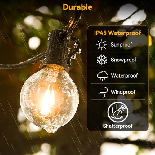 100ft 2-Pack Outdoor String Lights Waterproof/Connectable/Dimmable with 52 LED Shatterproof Bulbs, UL Listed Globe G40 String Lights 2700K Outdoor Lighting for Patio Backyard Cafe Party Wedding Garden - CookCave