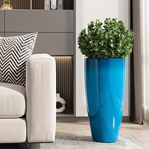 QCQHDU 21 inch Tall Planters for Outdoor Plants Set of 2,Outdoor Planters for Front Porch,Large Pots for Plants Outdoor Indoor,Blue Planters Flower Pots - CookCave