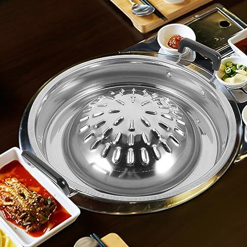 ABOOFAN Thai Korean BBQ Grill Pan Stainless Steel Barbecue Grill Topper Camping BBQ Pan for Shabu Vegetable Egg Pork Beef Meat Garlic Korean Cookware Silver - CookCave