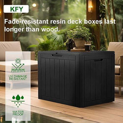 KFY Deck box,30 gallon indoor and outdoor storage box, Waterproof and sun-resistant resin material box, suitable for swimming pools, outdoor patios, bedrooms, garages (black - CookCave