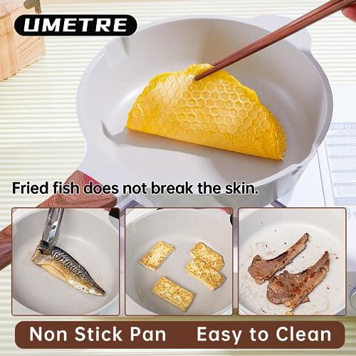 UMETRE NonStick Frying Pan, 9.5" /11" Cooking Pan with Glass Lid, Non stick Deep Frying Pans with White Granite Coatings, Saute Pan, Stone Cookware, Nonstick Frying Pans Skillet, PFOA Free - CookCave