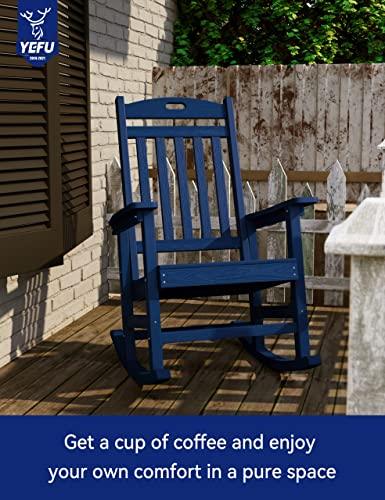 YEFU Outdoor Rocking Chair, Poly Lumber Patio Rocker Chair with High Back, Poly Rocking Chair Look Like Real Wood, Widely Used for Lawn, Porch, Backyard, Indoor and Garden,380lb Heavy Duty(Dark Navy) - CookCave
