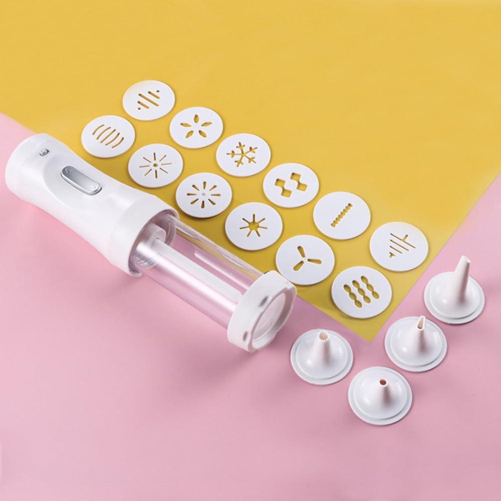 VELLOW Electric Cookie Press Gun with 12 Molds and 4 Decorating Nozzles - White Barrel Electric Decorating Tool for Cake Dessert DIY Maker and Baking Decoration Supplies - CookCave