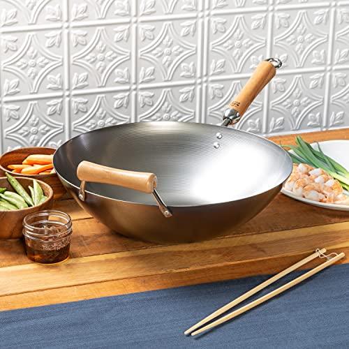 JOYCE CHEN Classic Series 14-Inch Carbon Steel Wok with Birch Handles - CookCave