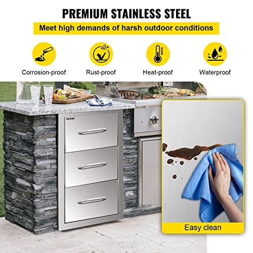 Mophorn 17W x 30H x 21D Inch Outdoor Kitchen Stainless Steel Double Access Drawers with Paper Towel Holder Combo for BBQ Island or Grill Station - CookCave