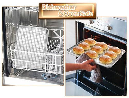 TeamFar Baking Sheet with Rack, 16 x 12 x 1 Inch Stainless Steel Cookie Baking Pan Tray with Grid Rack for Baking Roasting Cooling, Healthy & Heavy-Duty, Oven & Dishwasher Safe - CookCave