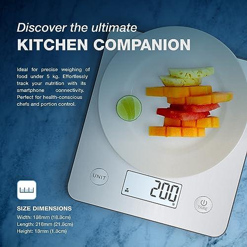 Bisonbody Digital Food Kitchen Scale with Smart App – Large Kitchen Scale with 201 Stainless Steel Surface 5 Unit Conversions Tare Function – Digital Kitchen Scale App to Track Nutritional Information - CookCave