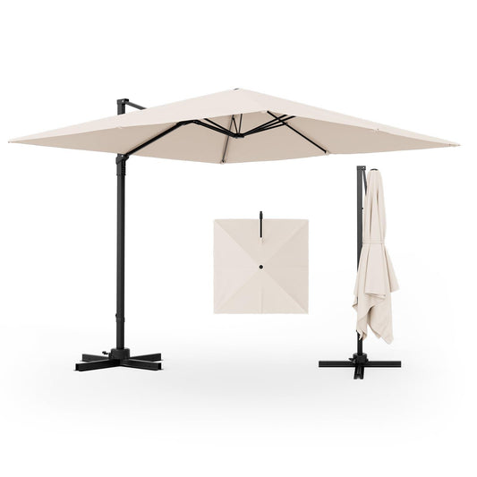Tangkula 9.5 FT Cantilever Patio Umbrella, Outdoor Square Offset Umbrella with 360癛otation, Heavy Duty Patio Hanging Umbrella with Cross Base for Garden Deck Pool Backyard (Beige) - CookCave