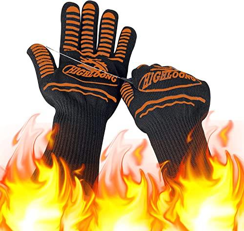 1472°F Extreme BBQ Gloves Grill Gloves Oven Safety Gloves, Cut Resistant BBQ Gloves with Non-Slip Silicone for Grilling, Frying, Baking, Fireplace, Cooking (2 Pieces Set) (Orange Strips Long) - CookCave