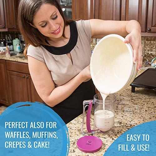 KPKitchen Pancake Batter Dispenser - Kitchen Must Have Tool for Perfect Pancakes, Cupcake, Waffle, Muffin Mix, Cake & Crepe - Easy Pour Baking Supplies for Griddle - Pancake Maker with Measuring Label - CookCave