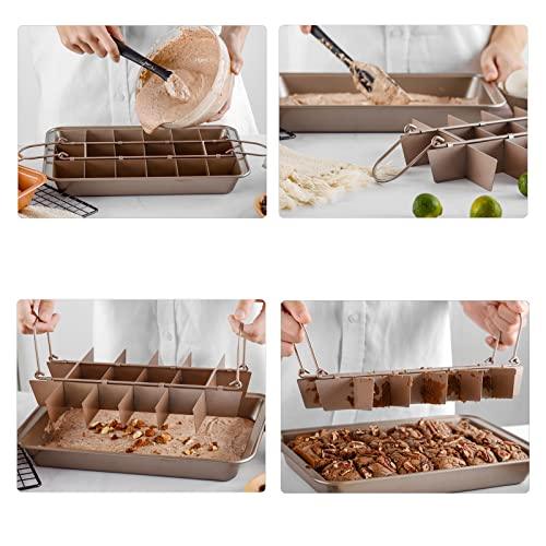 Brownie Pan with Dividers, Non Stick Brownie Baking Pan, 18 Pre-slice Carbon Steel Bakeware Tray with Grips for Oven Baking Bread, Square Mold Tray for Baking Cake Biscuit Muffin, 12X8X2'' - CookCave