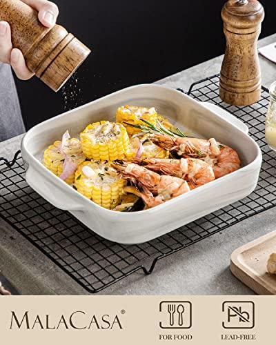 MALACASA Baking Dish, Square Lasagna Pan, 1.6 QT Baking Pan, Deep Casserole Dish for Cooking, Kitchen, Family Dinner, Banquet and Daily Use, 8.5 x 8.5 x 2.5 inch, Series BAKE-GREY - CookCave