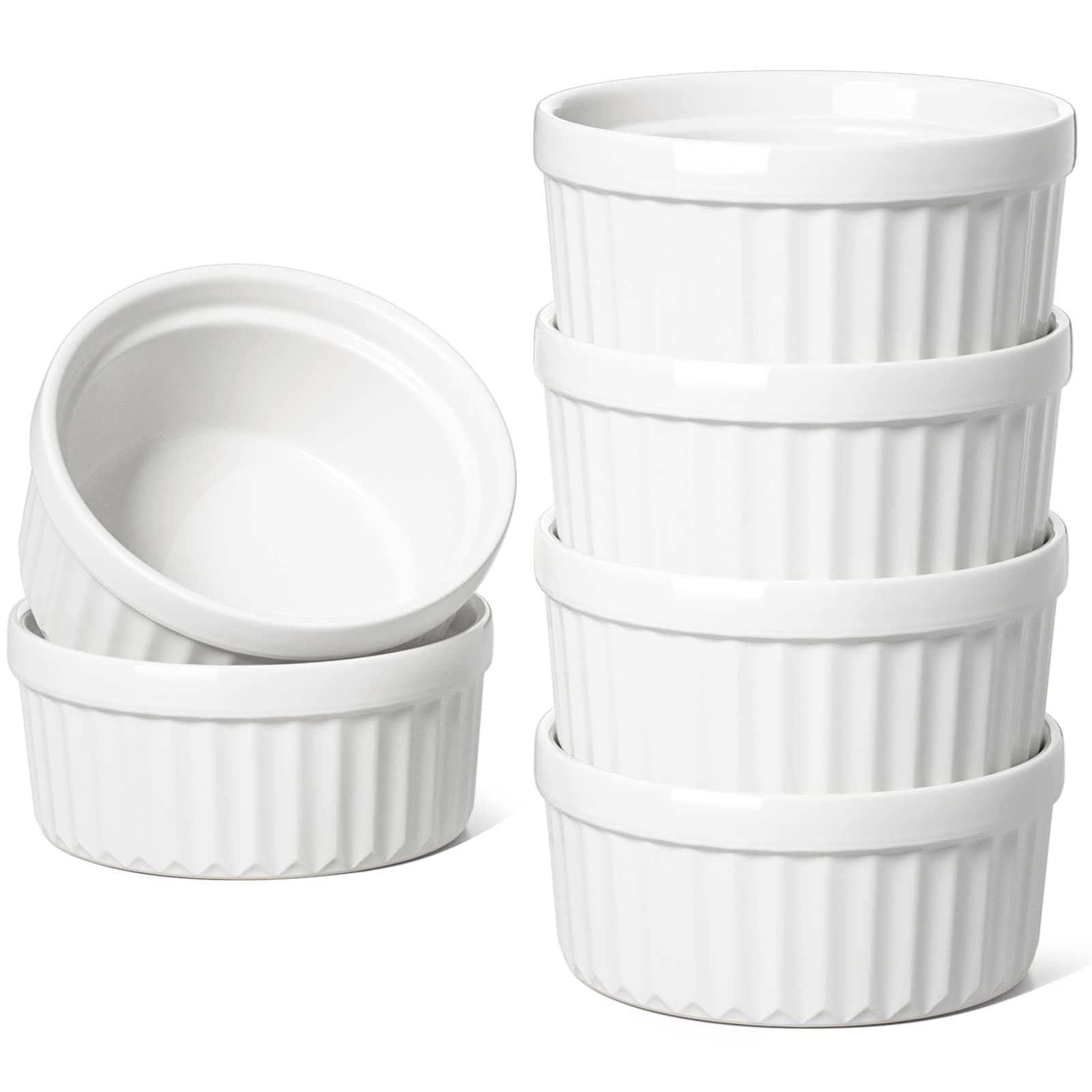 LE TAUCI Ramekins 4 OZ Oven Safe, Creme Brulee Ramekins, Pudding Custard Cups Souffle Ramiken, Dipping Sauce Dishes, Ceramic Ramekin Bowls Set of 6, White - CookCave