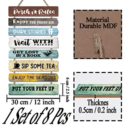 LHIUEM Porch Rules Signs Porch Rules Wall Decor Motivational Quote Set of 8(2.5”X12”)patio wall decor Front Porch Door decor Porch Plaque Wooden Hanging Wall Art for porch library Garden(Modern Style) - CookCave