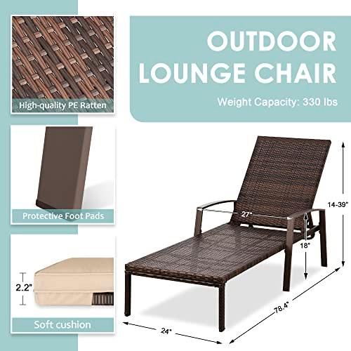 Pamapic 8512 Pieces, Chaise Thickened Cushion, PE Rattan Steel Frame Pool Lounge Chair Set for Patio Backyard Porch Garden Poolside, 2 PCS, Beige… - CookCave