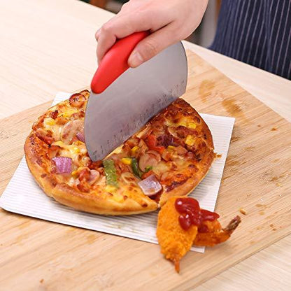 1 pcs Dough Pastry Scraper Chopper/Stainless Steel Dough Scraper Cutter with Ergonomic Rubber Non-Slip Grip/Dough Scraper Cutter/Pro Pastry Pizza Cutter Chopper (Red) - CookCave