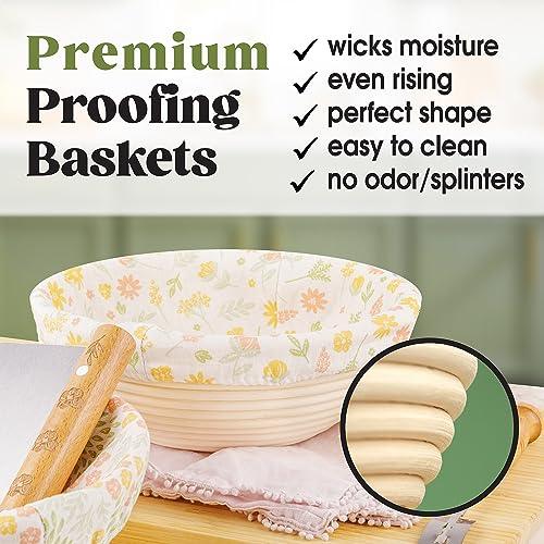 Joyallia Printed Floral Banneton Bread Proofing Basket Set of 2 Round 9 inch w Premium Tools |Sourdough Proofing Basket | Bread Proofing Baskets for Sourdough | Proofing Bowl - CookCave