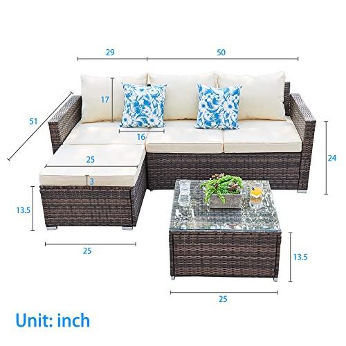 SUNTONE Patio Furniture Set All Weather Wicker Outdoor Sectional Patio Couch Rattan Patio Sectional with Table and Chairs, 3 Piece Patio Sofa Set, Beige - CookCave