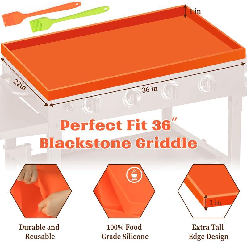 Silicone Griddle Mat for Blackstone 36 Inch, Food Grade Grill Cover for Griddle Surface, Reusable Heavy Duty Griddle Accessories Silicone Grill Mat for Blackstone All Season Outdoor Protector, Orange - CookCave