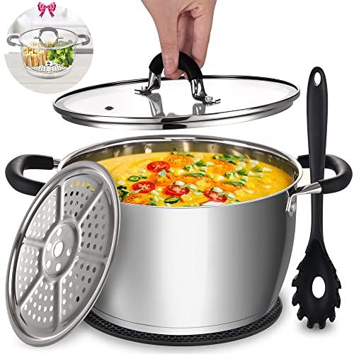 AOSION 6 Quart Stainless Steel Stockpot, All-In-One 6QT Stock Pot, Soup Pasta Pot with Lid, Cooking Pot, Induction Pot, Sauce Pot Compatible with All Stoves, Heat-Proof Double Handles, Dishwasher Safe - CookCave