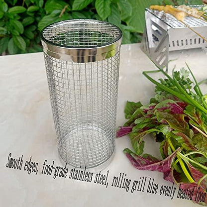 Rolling Grilling Basket - Rolling Grilling Basket for Outdoor Grilling, Round Stainless Steel Grilling Mesh, Camping Grill for Grilling Meat, Vegetables, Chips, Fish - Multipurpose Grilling Mesh - CookCave