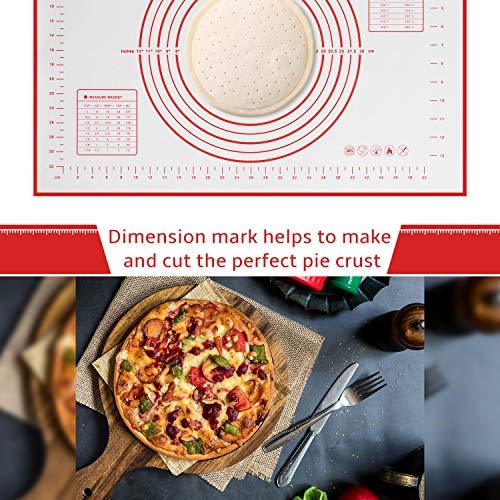 Silicone Baking Mat Non Slip Pastry Mat with Measurement Non Stick BPA Free Baking Mat Sheet for Rolling Dough Counter Cookies Pie, 24 x 16 Inches Red (with 1 Dough Scraper) - CookCave