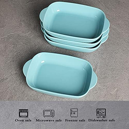 LEETOYI Ceramic Small Baking Dish 7.5-Inch Set of 4, Rectangular Bakeware with Double Handle, Baking Pans for Cooking and Cake Dinner (Turquoise) - CookCave