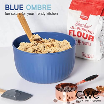 COOK WITH COLOR Prep Bowls with Lids- Deep Mixing Bowls Nesting Plastic Small Mixing Bowl Set with Lids (Blue Ombre) - CookCave