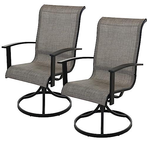 Grand patio Outdoor Swivel Dining Chairs Set of 2, 360 Degree Mesh Sling Rocker Sets for Deck, Garden Backyard, Mixed Coffee - CookCave