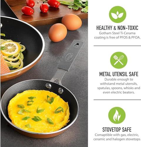 GOTHAM STEEL 2 Pc Non Stick Frying Pans Set, 5.5 Inch Egg Frying Pan Nonstick Frying Pan 9 Inch, Egg Pan, Non Stick Pan, Frying Pans Nonstick, Skillet Set, Oven Safe, Non Toxic, Dishwasher Safe - CookCave