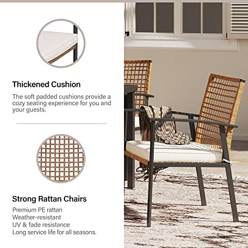 LAUSAINT HOME 5 Pieces Outdoor Patio Dining Set, Wicker Patio Furniture Set of 4 Chairs with Soft Cushion and Square Table with Umbrella Hole, Conversation Set for Backyard, Garden and Poolside - CookCave