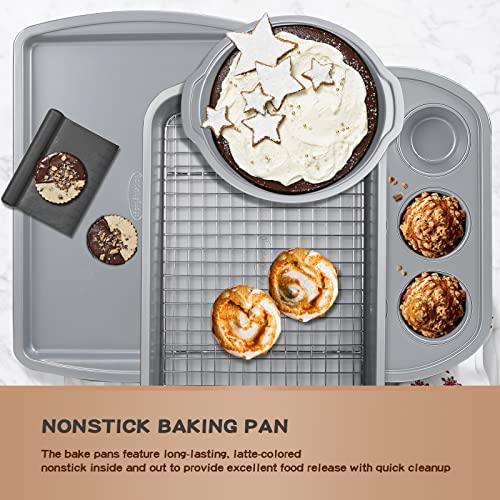 RavisingRidge Baking Pans Set with Nonstick Coating, Professional Ultrathick 7 Pcs Including Cake Pans, Cookie Sheets, and Cooling Rack - 0.8mm Thick, Dishwasher Safe, and Heavy Duty - CookCave