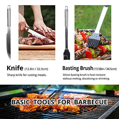 BBQ Utensil Set Stainless Steel Professional Barbecue Accessories Grill Tool with Bag Easy to Carry (9) - CookCave