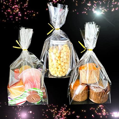 PigPotParty 8"x 11", 50Pcs Bottom Gusset Bags, Clear Cello Cellophane Treat Goodie Bags with 50x Twist Ties, Party Favor Packaging, Gift Mug Wrapping, Food Storage(No Side Gusset) - CookCave