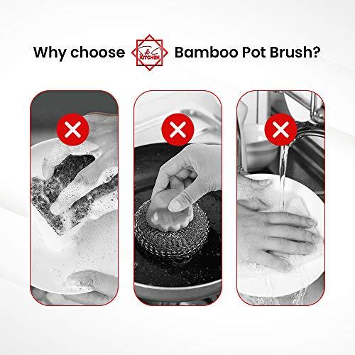 Bamboo Scrub Brush - S&C Kitchen, Cleans Pan/Vegetable/Dishes/Wok, Scrub Brush Dishes for Kitchen/Bathroom, Made Out of Palm & Sisal Bristles with a Handle, Vegetable Brush for Cleaning, Set of 3 - CookCave