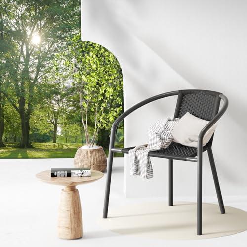 GREZJXC Modern Rattan Outdoor,Indoor Bedroom Restaurant Dining Chairs, Stackable Rattan Chairs for Patio or Drawing Room, Set of 4, Black - CookCave