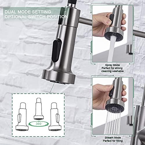 WEWE Kitchen Faucets, Commercial Brushed Nickel Stainless Steel Pull Down Sprayer Single Hole Single Handle RV Farmhouse Laundry Outdoor Faucet for Kitchen Sink, llaves para fregaderos de cocina - CookCave