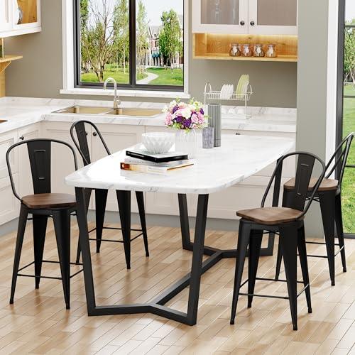 Aklaus Swivel Metal Bar Stools Set of 4 Counter Height Stools Counter Bar Stools with Back Swivel Metal Bar Chairs Wooded Seat 26 Inch Matte Black barstools - CookCave