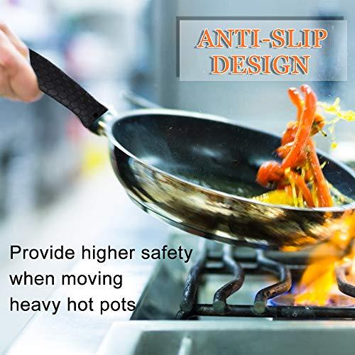 Silicone Hot Handle Holder, 8 Pieces Pot Holders Cover Silicone Assist Handle Holder Non Slip Pot Holders Rubber Heat Resistant Pot for Frying Cast Iron Skillet Metal Pan (Black) - CookCave