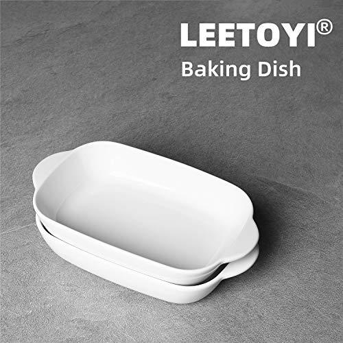 LEETOYI Ceramic Small Baking Dish, Porcelain 2-Piece Rectangular Bakeware with Double Handle, Baking Pans for Cooking and Cake Dinner 7.5"×5 (White) - CookCave