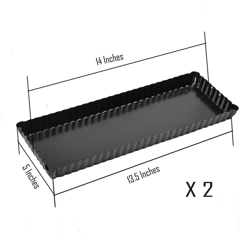 Webake 14 Inch Heavy Gauge Carbon Steel Non-stick Rectangular Tart Pan with Removable Bottom Quiche Baking Pan (Pack of 2) - CookCave