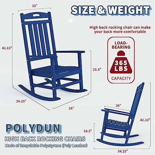 POLYDUN Outdoor Rocking Chair, Looks Like Wood, High Back Poly Lumber Patio Rocker Chair, 365Lbs Support, All-Weather Porch Rocking Chair for Lawn, Backyard, Indoor, Garden, Navy - CookCave