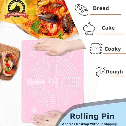 Rolling Pin Silicone Baking Pastry Mat Set,Pizza Dough Roller Baking Mat for Rolling Dough Non Slip Extra Large with Measure,Kitchen Counter Mat for Pie,Crust,Cookies,Bread,Pastries,Pasta, 15.7" x 24" - CookCave