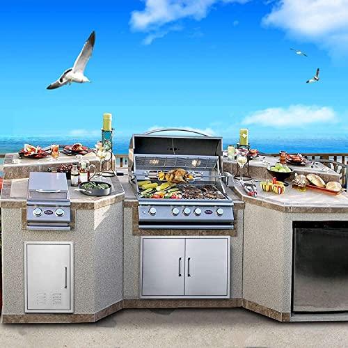 Outdoor Kitchen Doors- 30"W x 21"H - Stainless Steel BBQ Double Access Door,Flush Mount for Outdoor Kitchen and BBQ Island - CookCave