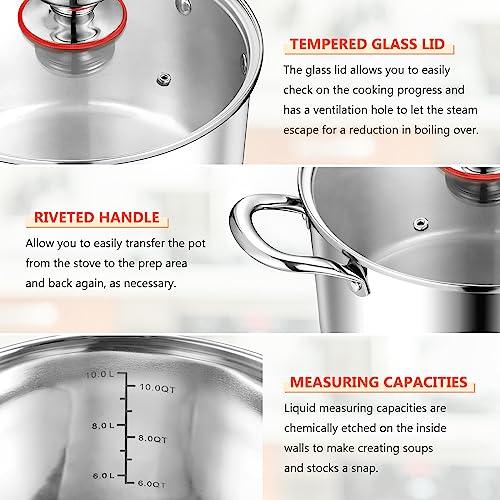 E-far 12-Quart Stock Pot, 18/10 Stainless Steel Stockpot with Lid for Cooking Simmering Soup Stew, Heavy Duty Cookware Works w/Induction, Non-toxic & Corrosion Resistant, Dishwasher Safe - CookCave