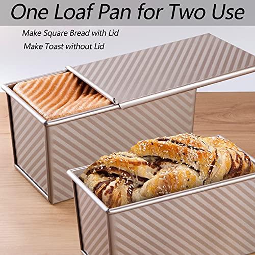 Spmarkt Bread Pans, Pullman Loaf Pan with Lid, Non-Stick Long Loaf Pans for Baking Homemade Bread, 9x4inch, Deep Square Tin with Cover, Toast Mold with Dough Scraper Cutter for Sandwich - CookCave