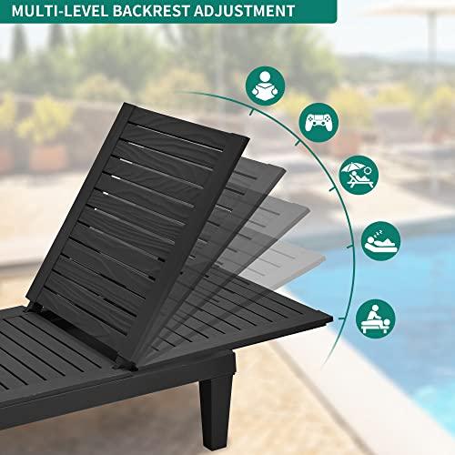 YITAHOME Chaise Outdoor Lounge Chairs with Adjustable Backrest, Multi-Functional Patio Loungers Easy Assembly & Lightweight, Waterproof Poolside Chaise Lounge with 265lbs Capacity - Black - CookCave